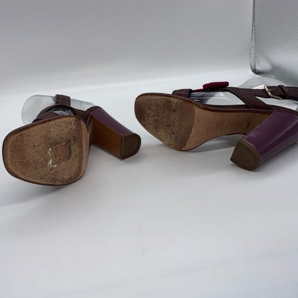 🔅 PRADA Classic VTG Leather Slingback Sandals Brown & Pink Crochet Accents🔅 - Picture 15 of 17